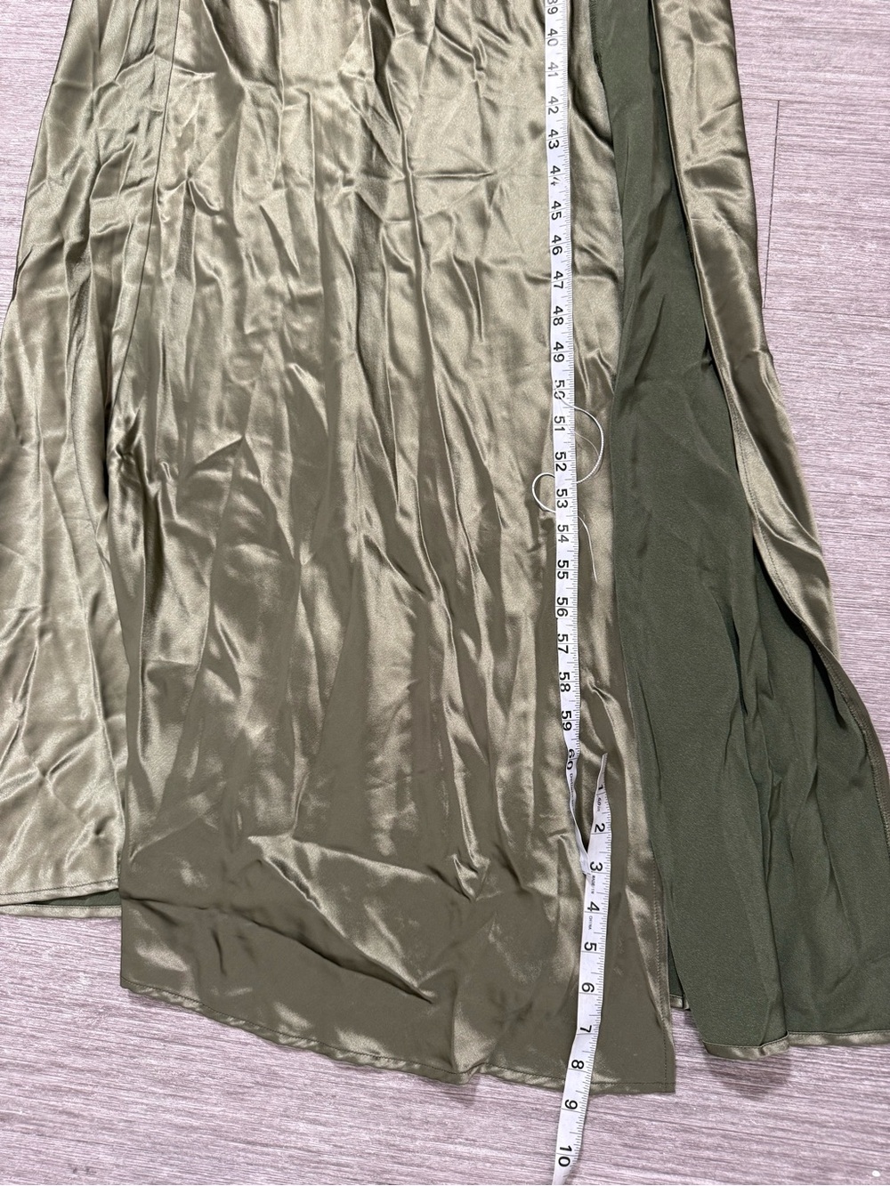 Sau Lee Priscilla Gown Olive Green Satin Maxi Dress Asian Inspired Formal Slit 4 - Picture 6 of 9